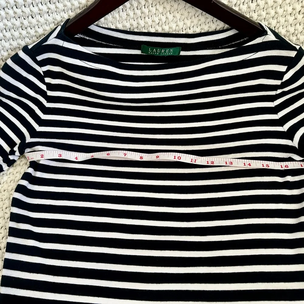 Lauren Ralph Lauren Black and White Striped Boatneck Short Sleeve Top - Picture 2 of 4